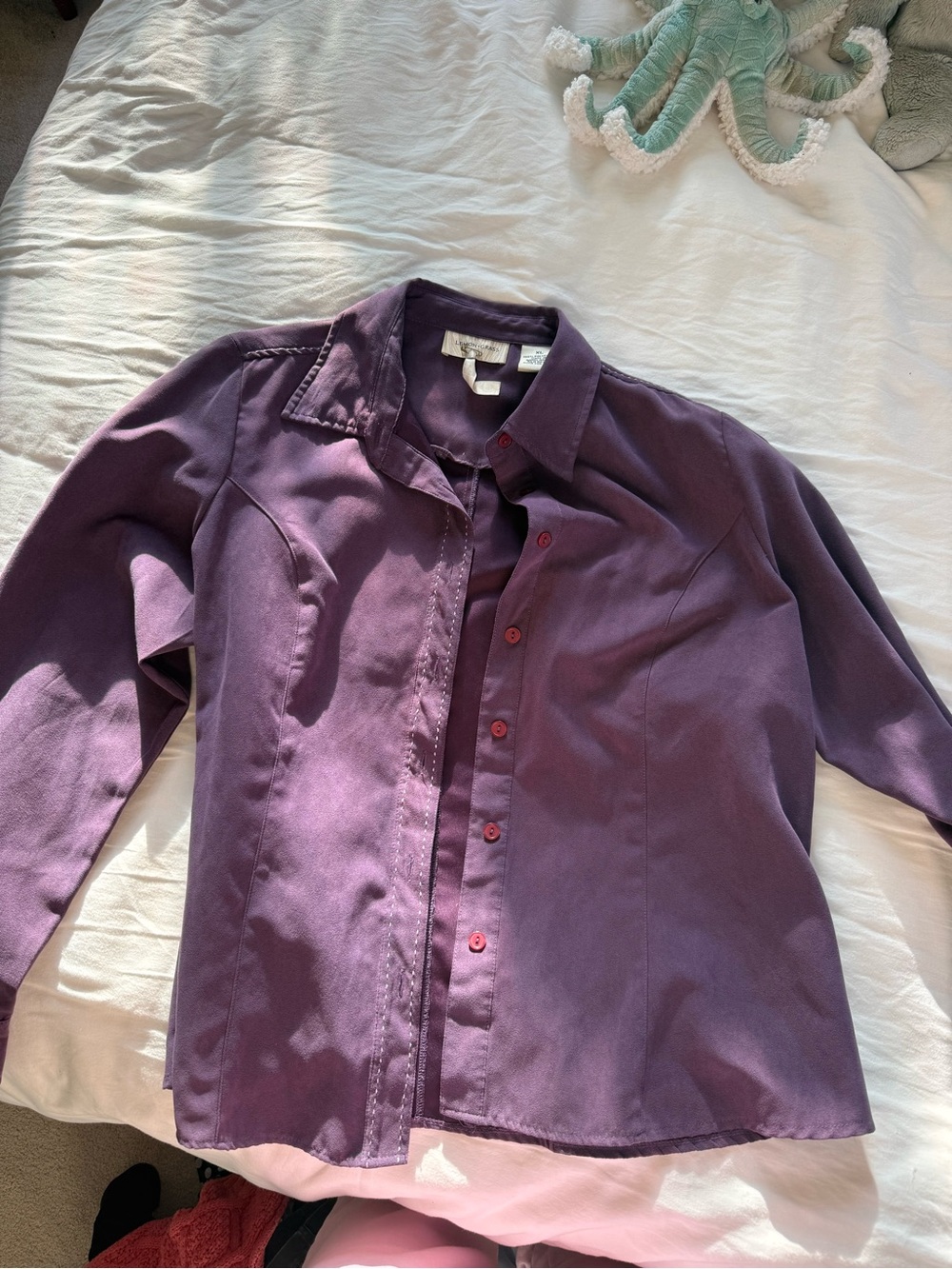 Deep Purple Button-Down Shirt with Red Buttons